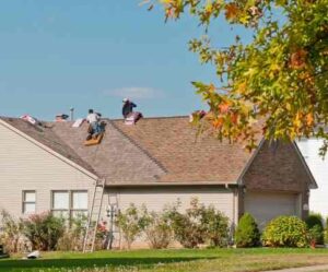 Roofing crew working